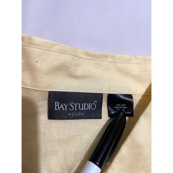 Bay studio linen button up shirt tunic long sleeve Butter Yellow women 2X New - Picture 3 of 4